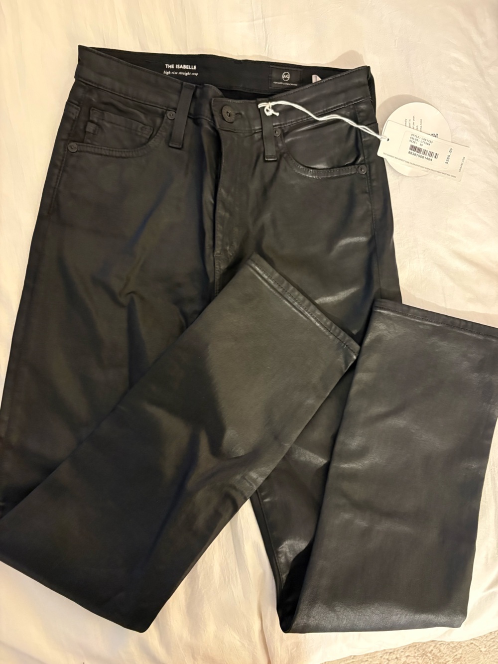 AG Jeans - The Isabelle high rise straight crop - Black Faux Leather Pants